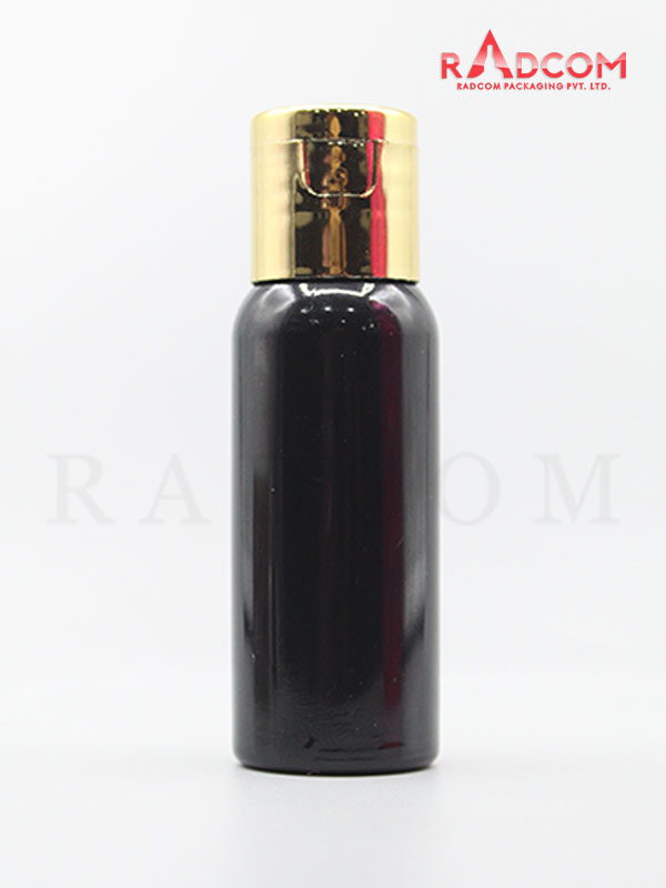 30ML Boston Opaque Black Pet Bottle with Shinny Gold Flip Top